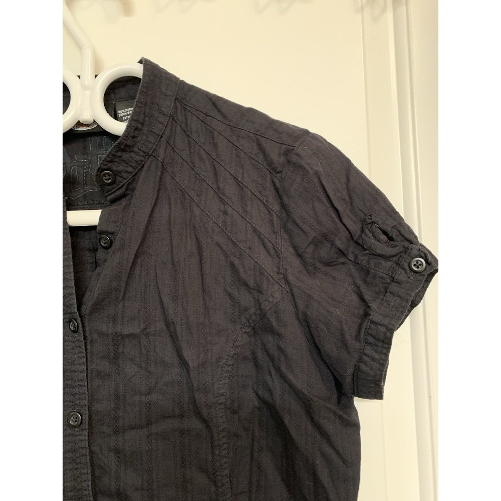 Harley Davidson Embroidered Angel Wings Pinstripe Shirt Short Sleeve Black Small - Picture 5 of 10